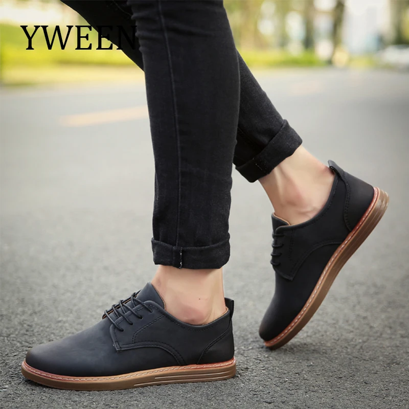 YWEEN 2018 Spring Men Casual Shoes Breathable British Leather Shoes Man Flat Shoes