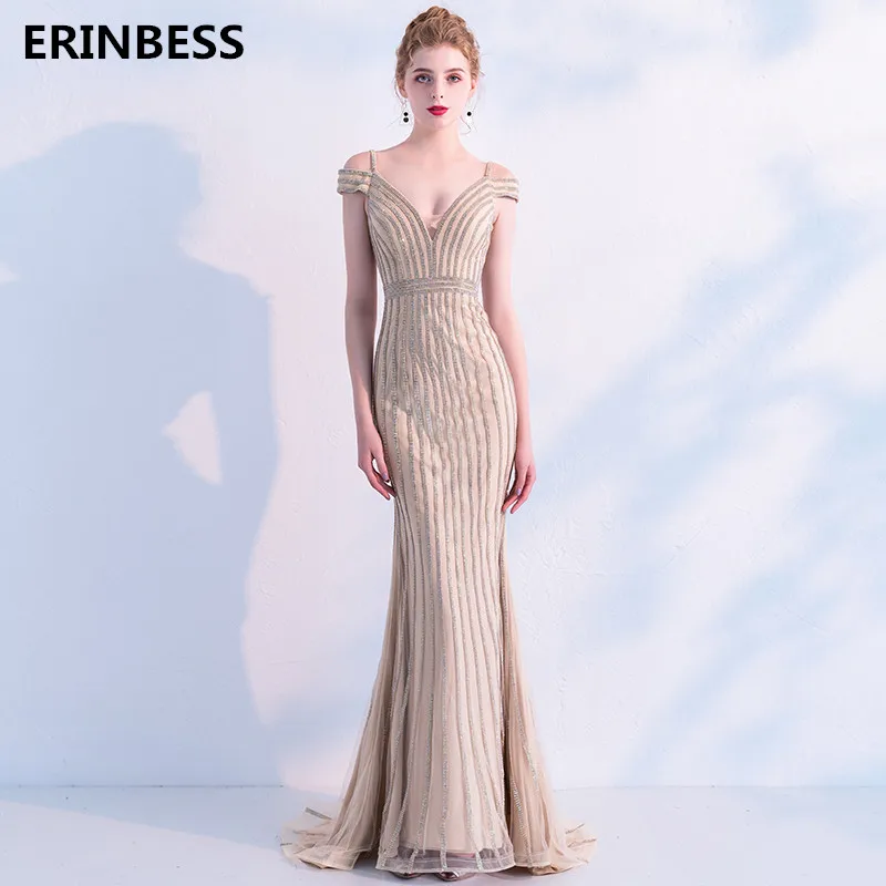 2019 Champagne Evening Dresses Long Dress Vestido De Festa V-Neck V-back Tulle Mermaid Evening Dress Prom Gowns For Women
2019 Champagne Evening Dresses Long Dress Vestido De Festa V-Neck V-back Tulle Mermaid Evening Dress Prom Gowns For Women