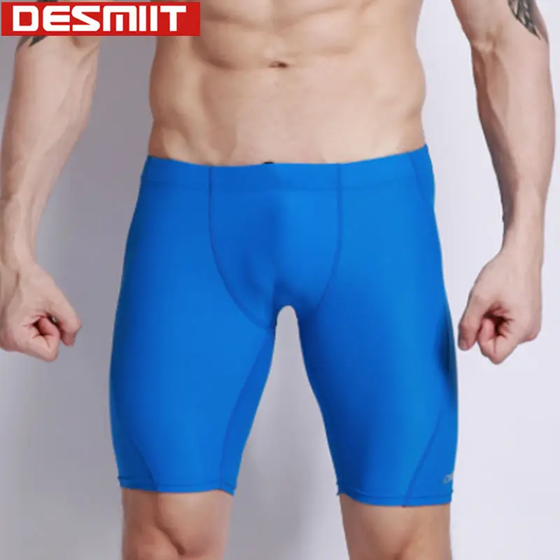 

Professional Quality Mens long Swimming Trunks Brand Desmiit Swimwear Sexy Swimsuit Tight Short Pant White Black zwembroek Man