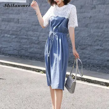 Summer Blue Dress Women Bulk Patchwork Elegant Casual Dresses Short Sleeve Belt Cotton A-Line Vestidos Daily Wear Party Dress
Summer Blue Dress Women Bulk Patchwork Elegant Casual Dresses Short Sleeve Belt Cotton A-Line Vestidos Daily Wear Party Dress