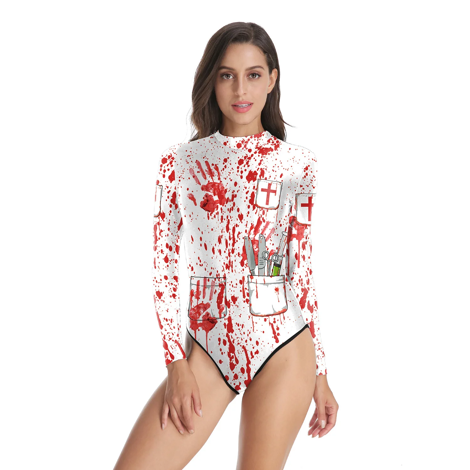 Nurse female stage Halloween party game animation role playing zombie spot long-sleeved. Lady swimsuit costumes
Nurse female stage Halloween party game animation role playing zombie spot long-sleeved. Lady swimsuit costumes