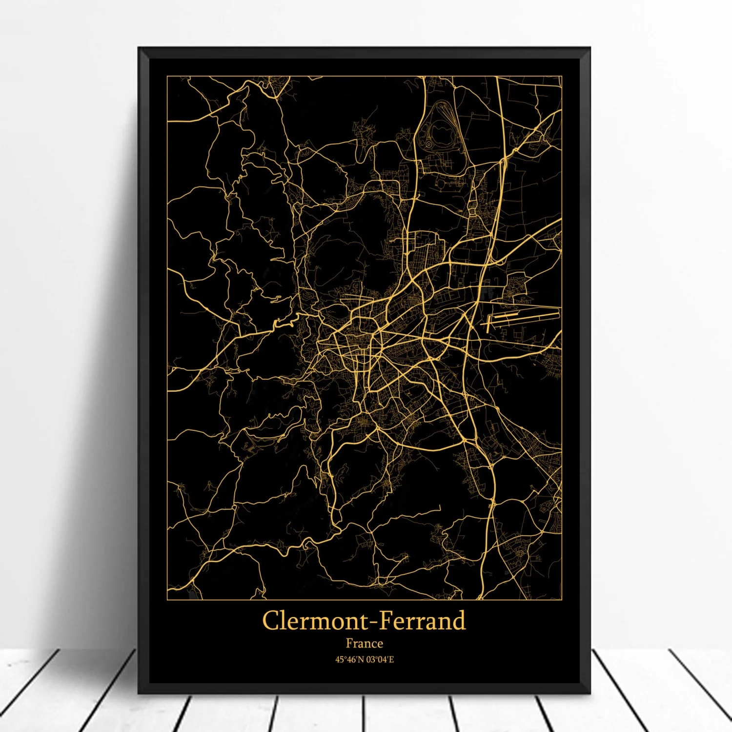 Современная Золотая карта города клеромонт и Франция холст Художественная