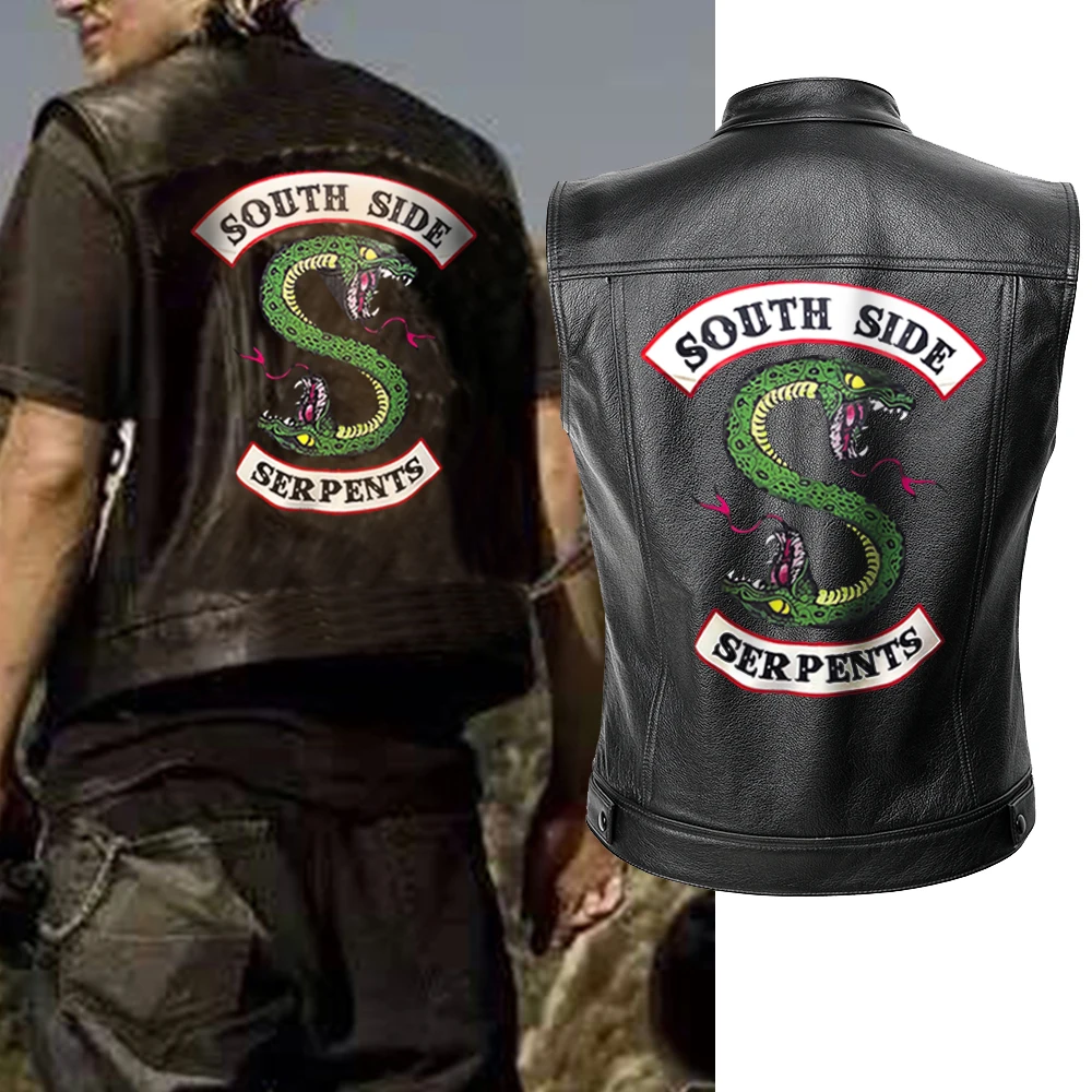 Men Riverdale Leather Motorcycle Jacket Vest Mens Spring Jackets South Side Serpents Punk Black Motorrad Gilet
Men Riverdale Leather Motorcycle Jacket Vest Mens Spring Jackets South Side Serpents Punk Black Motorrad Gilet