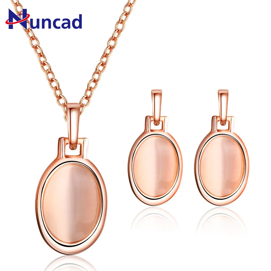 Oval Cat Eye Stone Opal Jewelry Sets For Women Elegant Temperament Necklace Pendant Earrings Anniversary Gifts Lover | Украшения и