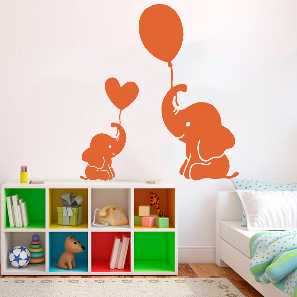 Cartoon Mom Baby Elephant Balloon Heart Wall Decal Nursery Kids Room Jungle Elephant Animal Wall Sticker Bedroom Vinyl Decor (4)