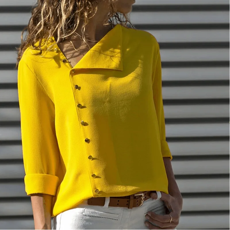 VITIANA Women Elegant Office Blouse Tops Female 2018 Summer Autumn Solid Yellow 3/4 Sleeve Loose Streetwear Blusa Casual Shirts 
VITIANA Women Elegant Office Blouse Tops Female 2018 Summer Autumn Solid Yellow 3/4 Sleeve Loose Streetwear Blusa Casual Shirts