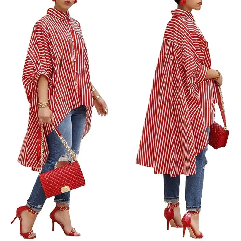 Striped Chiffon Blouse Summer Women Tops Button Up Shirts Casual Half Sleeve Short Front Long Back Asymmetrical Shirt
Striped Chiffon Blouse Summer Women Tops Button Up Shirts Casual Half Sleeve Short Front Long Back Asymmetrical Shirt