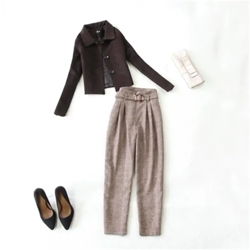 Fashion suit female winter /spring New large size Coffee color wool short jacket + high waist Small feet pants suit women
Fashion suit female winter /spring New large size Coffee color wool short jacket + high waist Small feet pants suit women