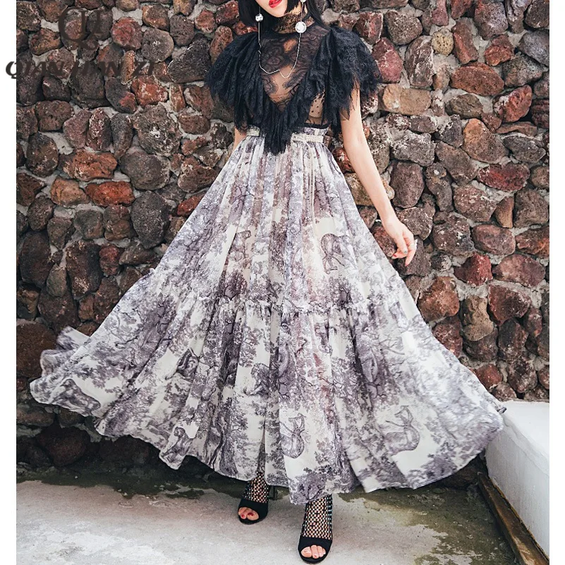 Qian Han Zi runway Maxi dress Women's ruffled sleeves sexy lace Patchwork Vintage ink painting print elegant party long dress
Qian Han Zi runway Maxi dress Women's ruffled sleeves sexy lace Patchwork Vintage ink painting print elegant party long dress