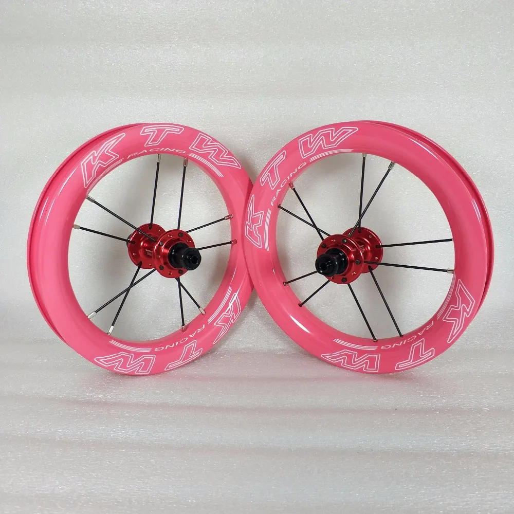 KTW 12inch 203 carbon wheel with KTW aliminum hub for balance bike pink (9)