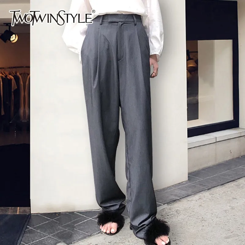 TWOTWINSTYLE Women's Trousers Loose Zipper Button High Waist Solid Straight Pants 2019 Autumn Fashion Korean Style Clothing New
TWOTWINSTYLE Women's Trousers Loose Zipper Button High Waist Solid Straight Pants 2019 Autumn Fashion Korean Style Clothing New