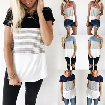 fashion Casual Women Short Sleeved Round Neck T-shirt Triple Color Block Stripe Tee Top
fashion Casual Women Short Sleeved Round Neck T-shirt Triple Color Block Stripe Tee Top