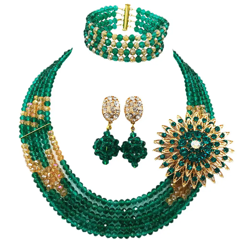 Fashion Teal Green Gold Multi Strands Nigerian Wedding Necklace Costume African Beads Jewelry Set for Women 5L-YH17
Fashion Teal Green Gold Multi Strands Nigerian Wedding Necklace Costume African Beads Jewelry Set for Women 5L-YH17