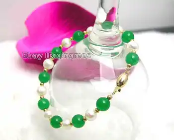 Fashionable 6-7mm natural White Natural FreshWater Pearl & 8mm Green Stone 7.5" bracelet-com1016
Fashionable 6-7mm natural White Natural FreshWater Pearl & 8mm Green Stone 7.5" bracelet-com1016