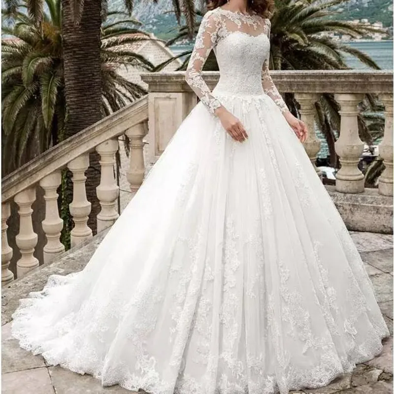 Verngo Wedding Dresses 2019 Long Sleeves Lace-appliques Lace-up Bride Dress A-line Tulle Custom made
Verngo Wedding Dresses 2019 Long Sleeves Lace-appliques Lace-up Bride Dress A-line Tulle Custom made