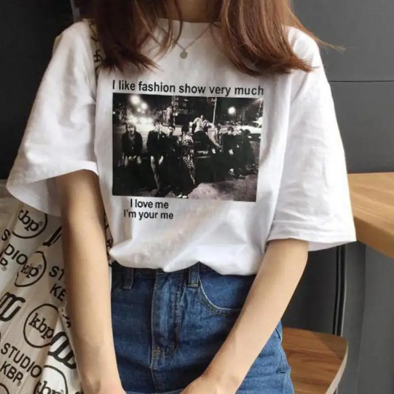 Summer ladies white CottonT-shirt film letter print Harajuku short-sleeved loose Korean version wild O-neck tees street tops
Summer ladies white CottonT-shirt film letter print Harajuku short-sleeved loose Korean version wild O-neck tees street tops