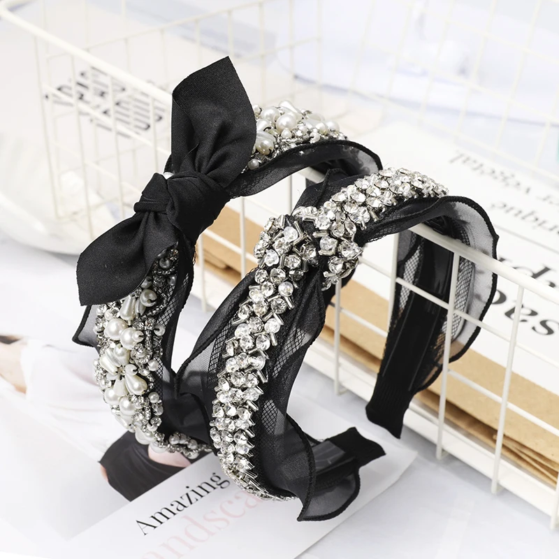Rhinestone Knotted Bow Hairband Vintage Bohemian Black Lace with Metal Beads Knot Headband Hair Accessories
Rhinestone Knotted Bow Hairband Vintage Bohemian Black Lace with Metal Beads Knot Headband Hair Accessories