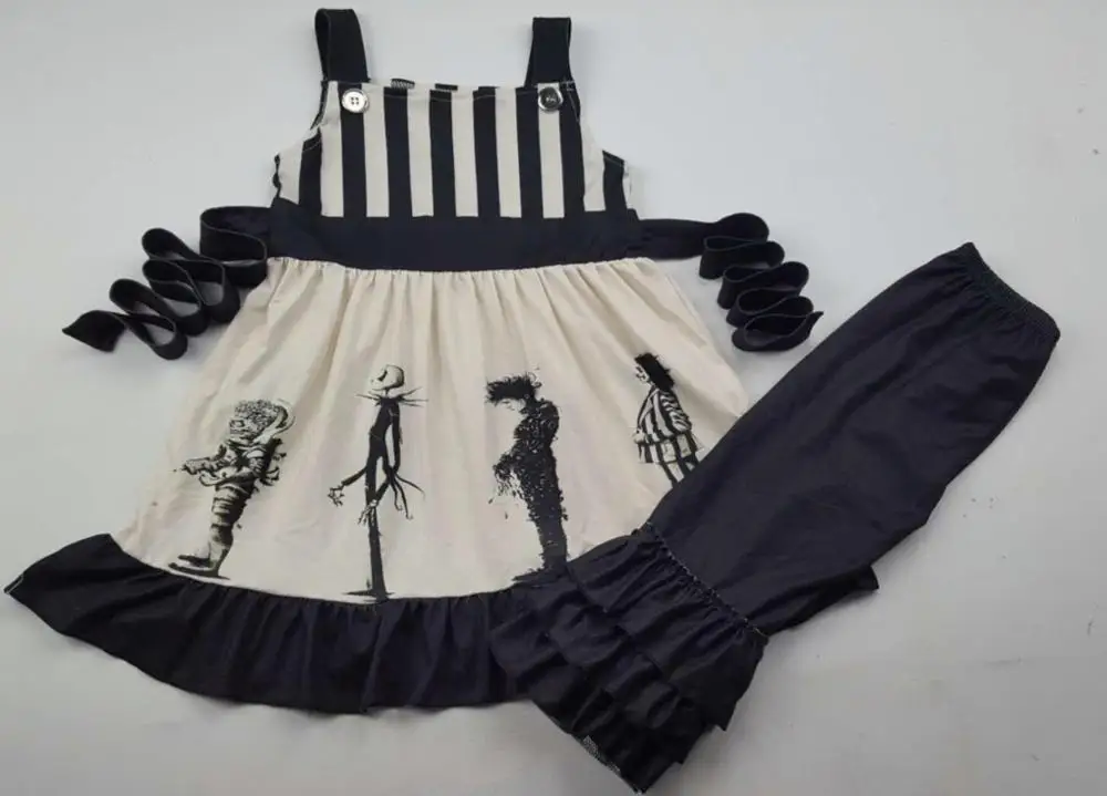 Summer Black and White Striped Halloween Children's Girls Set Sleeveless Hot Sale Characters Kids Set Fashion Strap Girl Set
Summer Black and White Striped Halloween Children's Girls Set Sleeveless Hot Sale Characters Kids Set Fashion Strap Girl Set