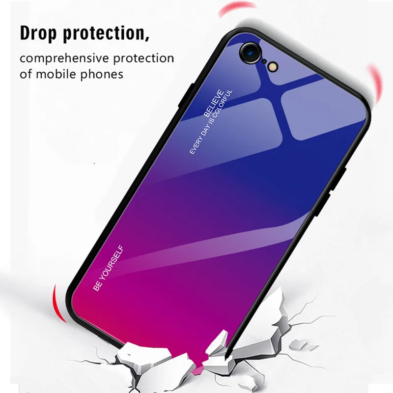 Чехол из закаленного стекла для iPhone XS XR 7 8 X 6 6S Plus iphone 12 mini 11 Pro Max SE 2020 градиентный