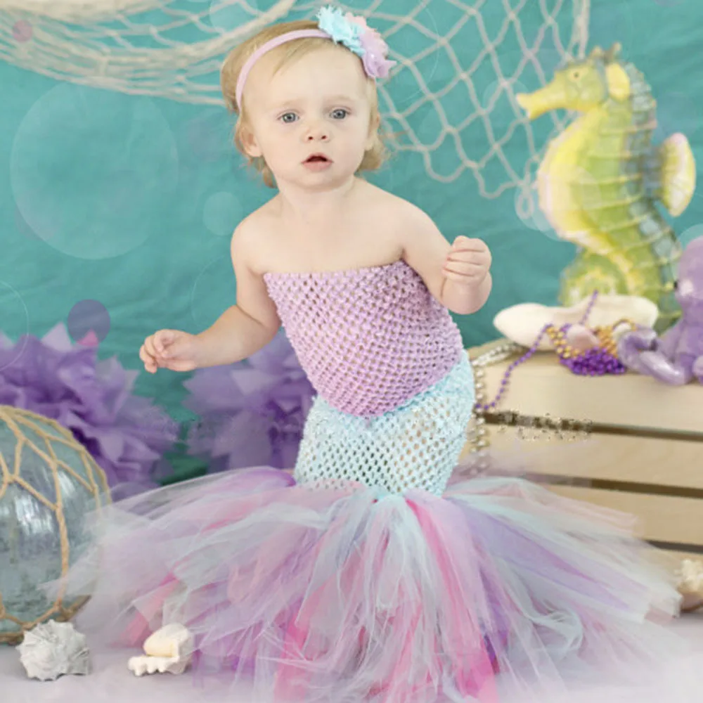 

5 Color Mermaid Baby Girls Dresses Cute Green Fishtail Tutu Set Months Under The Sea Photo Prop Outfit Fishy Halloween Costume