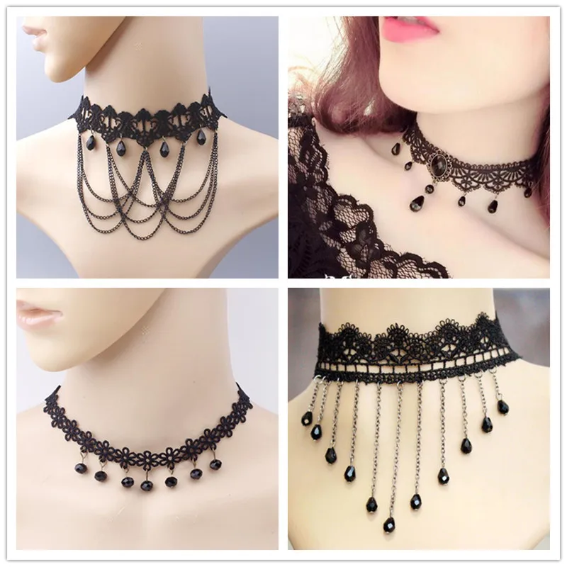 fashion Gothic Victorian Crystal Tassel Tattoo Choker Necklace Black Lace Choker Collar Vintage Women Wedding Jewelry
fashion Gothic Victorian Crystal Tassel Tattoo Choker Necklace Black Lace Choker Collar Vintage Women Wedding Jewelry