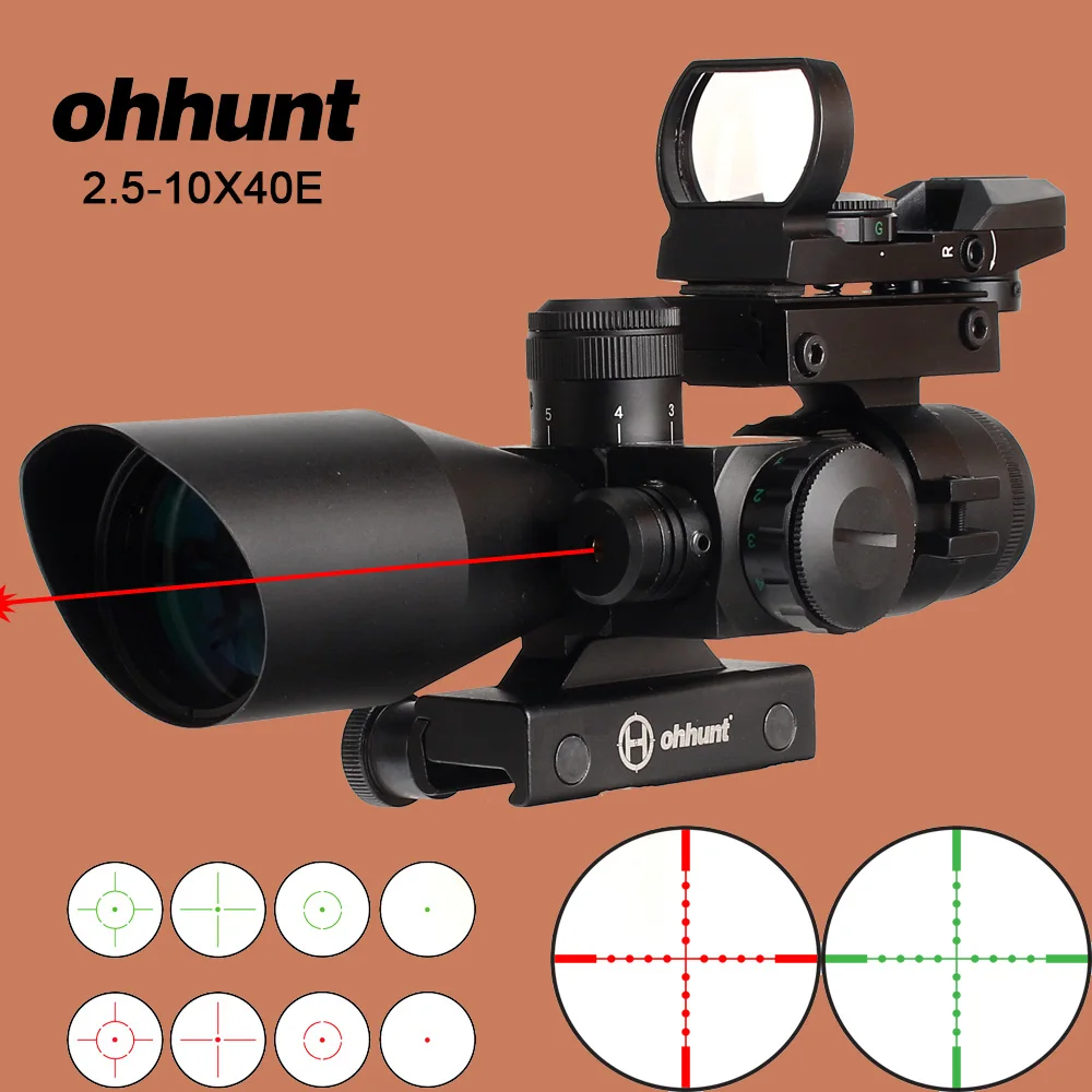 ohhunt Hunting Riflescope 2.5-10X40E Tactical Opticsl Combination Sights with Red Laser Sight and Red Dot Rifle Scope 20mm Rail
ohhunt Hunting Riflescope 2.5-10X40E Tactical Opticsl Combination Sights with Red Laser Sight and Red Dot Rifle Scope 20mm Rail