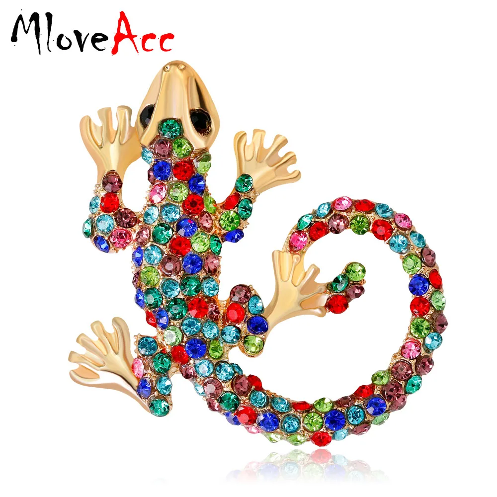 MloveAcc Colorful Rhinestone Lizard Brooches Men Women Gold Color Animal Party Banquet Weddings Brooch | Украшения и аксессуары