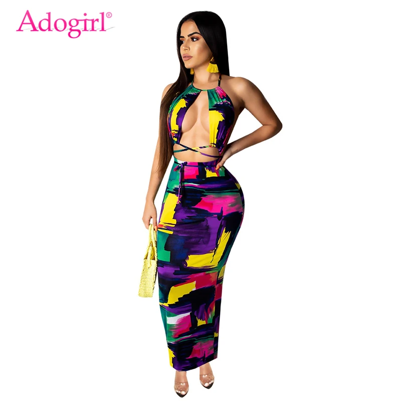Adogirl Tie Dye Print Women Two Piece Set Dress Halter Backless Lace Up Crop Top + Bodycon Maxi Skirt Night Club Summer Dress
Adogirl Tie Dye Print Women Two Piece Set Dress Halter Backless Lace Up Crop Top + Bodycon Maxi Skirt Night Club Summer Dress