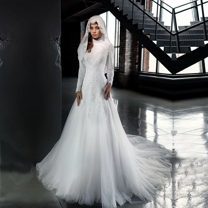 Elegant Long Sleeve Wedding Dresses Mermaid Vestido de Novia Luxury Full Lace Muslim Wedding Dress 2019 Bridal Gown Brautkleid
Elegant Long Sleeve Wedding Dresses Mermaid Vestido de Novia Luxury Full Lace Muslim Wedding Dress 2019 Bridal Gown Brautkleid