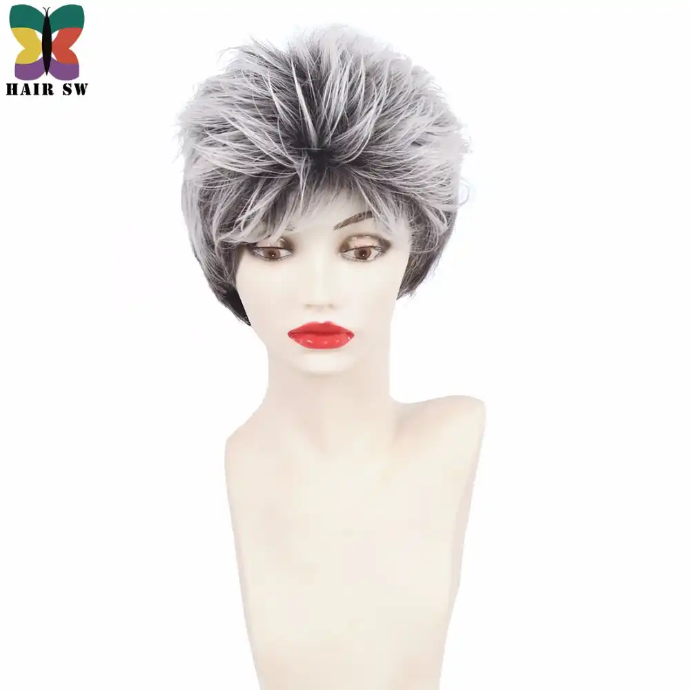 Hair Sw Natural Wave Short Gray Hairstyles Wig With Bangs Fluffy
