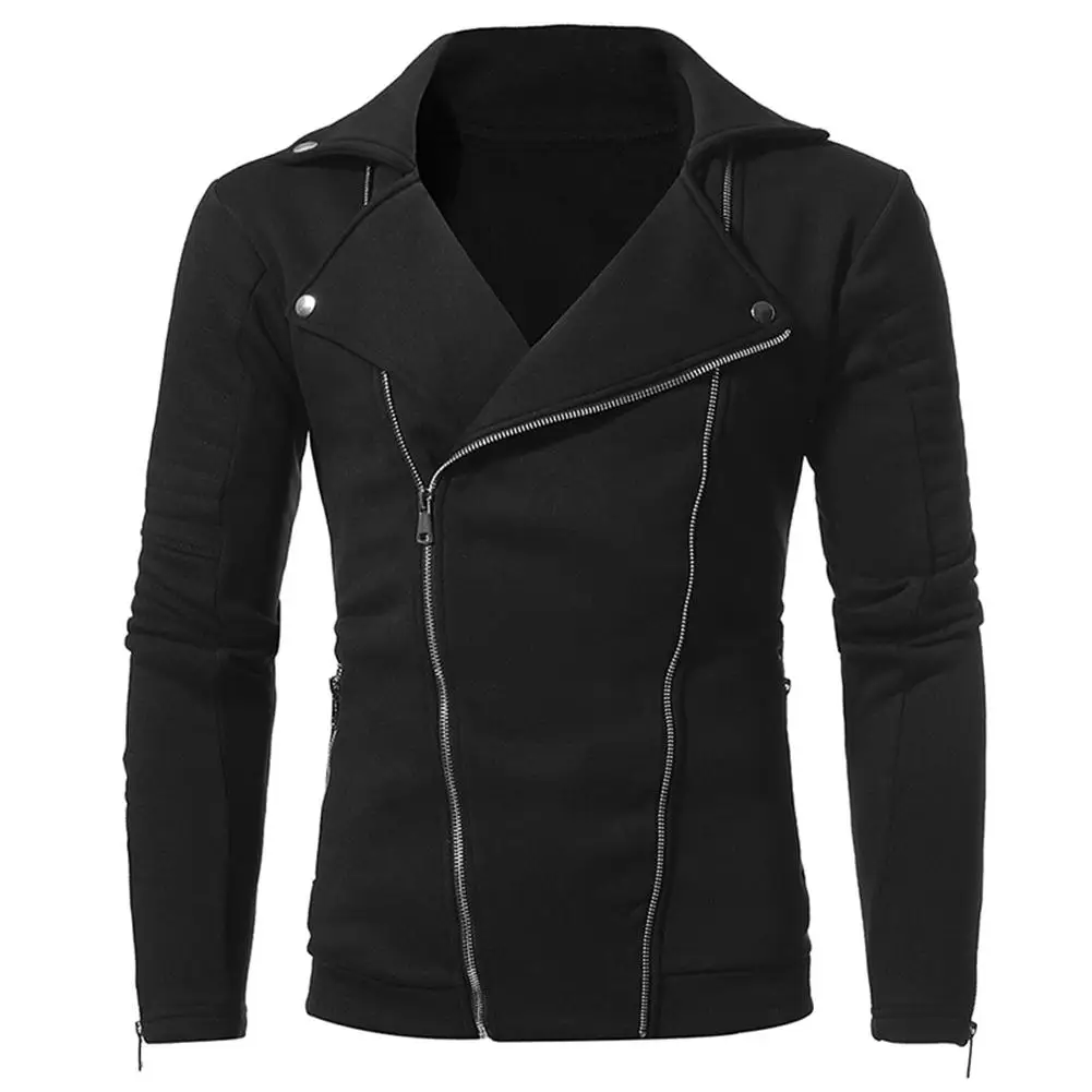 

Men's Punk Zippers Jacket Tops 2019 Double Oblique Slim Casual Gothic Motor Jacket Unique Biker Cool Thicken Warm Coats Clothes