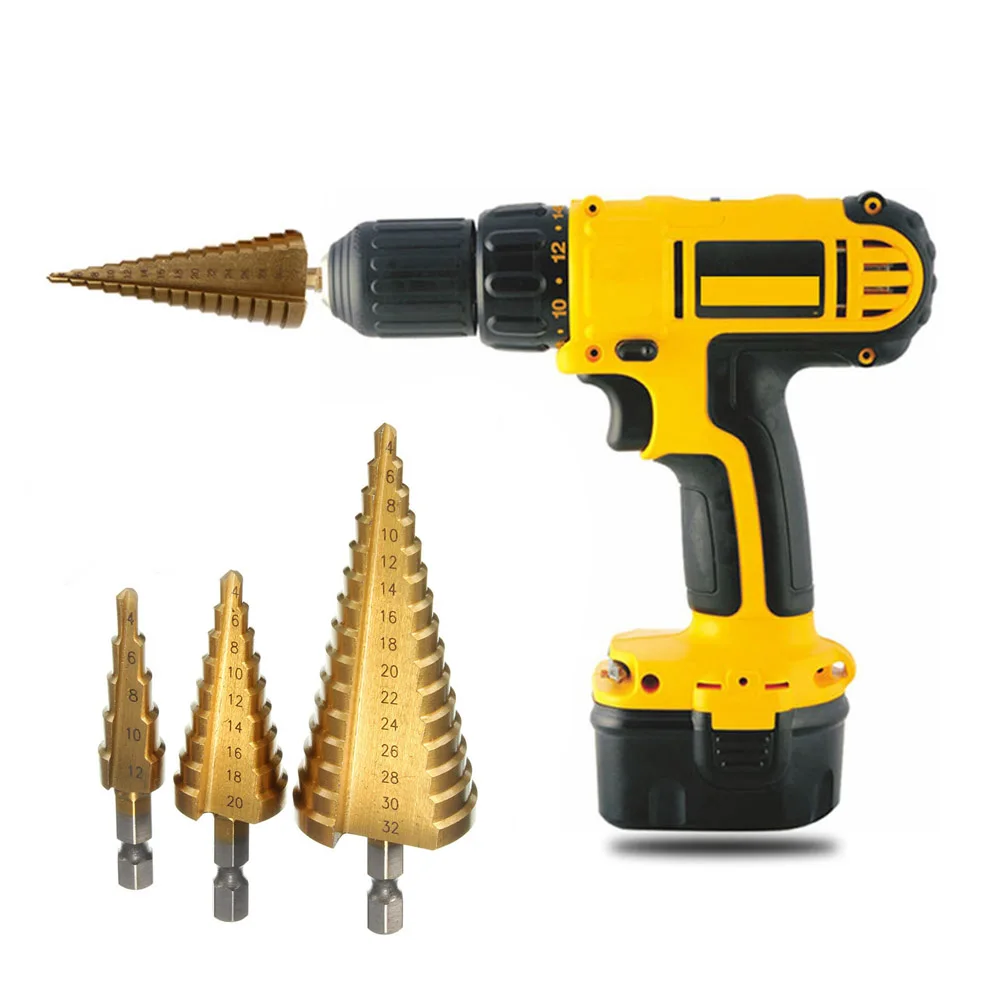1PC Hot HHS High Speed Steel Step Cone Titanium Drill Bit Tool Hole Cutter 4-12mm 4-20mm 4-32mm New Durable Tool Parts
1PC Hot HHS High Speed Steel Step Cone Titanium Drill Bit Tool Hole Cutter 4-12mm 4-20mm 4-32mm New Durable Tool Parts