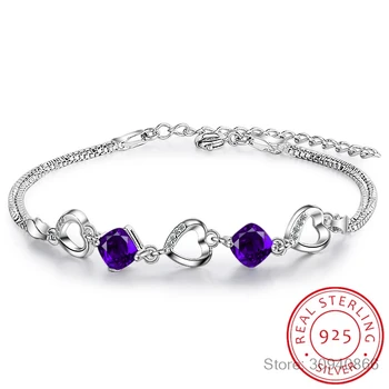 Hot Fashion 925 Sterling Silver Bracelet For Women Heart Purple Zirconia Bracelet pulseira feminina
Hot Fashion 925 Sterling Silver Bracelet For Women Heart Purple Zirconia Bracelet pulseira feminina