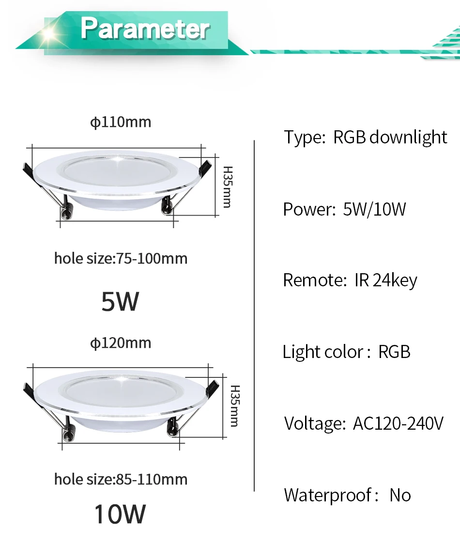 LED Round RGB Downlight Recessed Lamp 5W 10W Remote Control Multiple Model Colors AC110V 240V Indoor Ambient Light Party Bar KTV