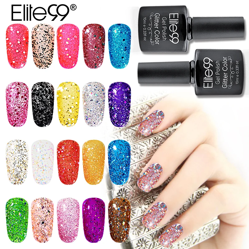 

Elite99 10ml Bling UV Gel Nail Polish Long Lasting Diamond Glitter Nail Lacquer Soak Off Colorful Nail Art Manicure Varnish