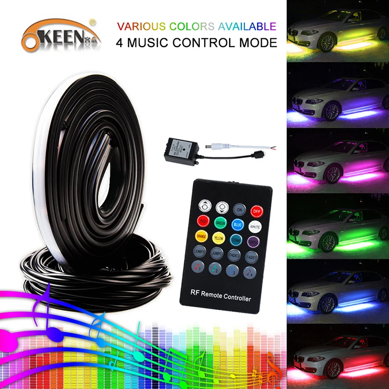 OKEEN 4pcs Waterproof RGB 5050 RF Remote Control Strip Under Car Underglow Underbody System Kit Remote Light 12V 60CM 90CM 120CM
OKEEN 4pcs Waterproof RGB 5050 RF Remote Control Strip Under Car Underglow Underbody System Kit Remote Light 12V 60CM 90CM 120CM