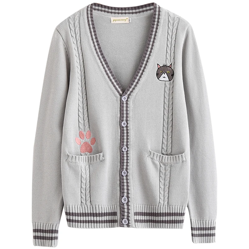 Gray Sweet Uniform Sweater Cute Cat Embroidery Japanese Student Style JK Loose Long Sleeve Deep V-neck Cardigan
Gray Sweet Uniform Sweater Cute Cat Embroidery Japanese Student Style JK Loose Long Sleeve Deep V-neck Cardigan