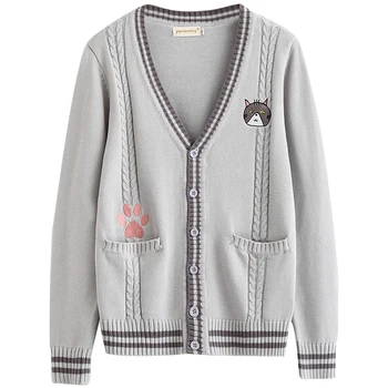 Gray Sweet Uniform Sweater Cute Cat Embroidery Japanese Student Style JK Loose Long Sleeve Deep V-neck Cardigan
Gray Sweet Uniform Sweater Cute Cat Embroidery Japanese Student Style JK Loose Long Sleeve Deep V-neck Cardigan