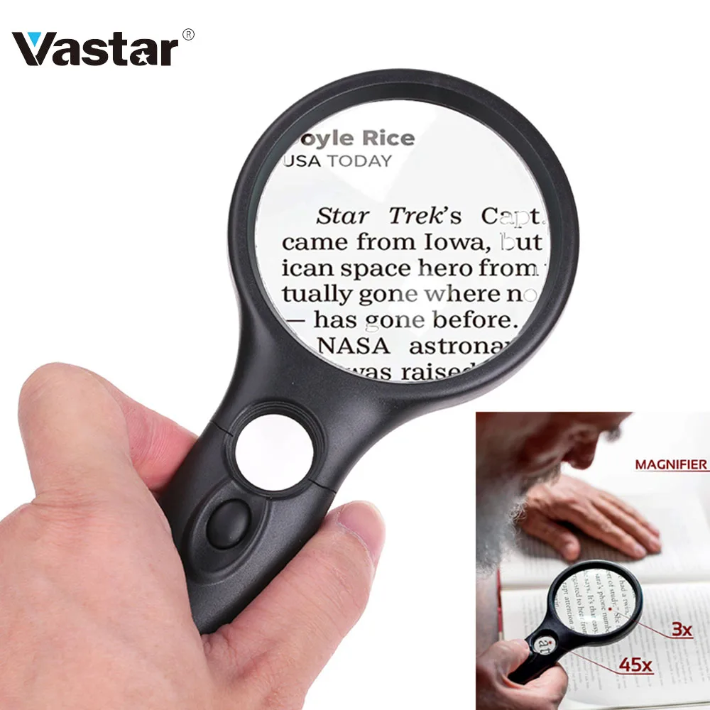 

Handheld 3X 45X Illuminated Magnifier Microscope Magnifying Glass Aid Reading for Seniors loupe Jewelry Repair Tool With 3 LED