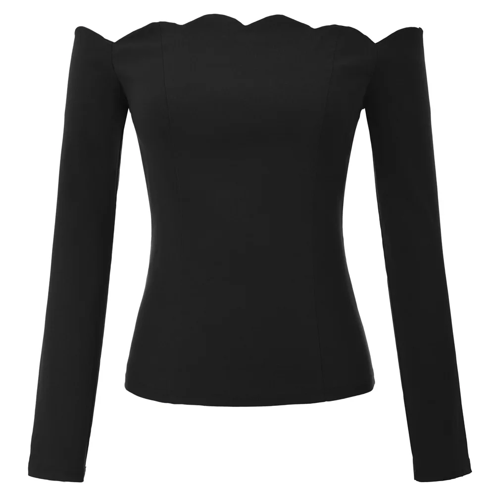 BP Sexy Women's Solid t shirt Long Sleeve Off Shoulder Scalloped Neckline ladies elegant Tops Autumn slim tshirt top feminino
BP Sexy Women's Solid t shirt Long Sleeve Off Shoulder Scalloped Neckline ladies elegant Tops Autumn slim tshirt top feminino