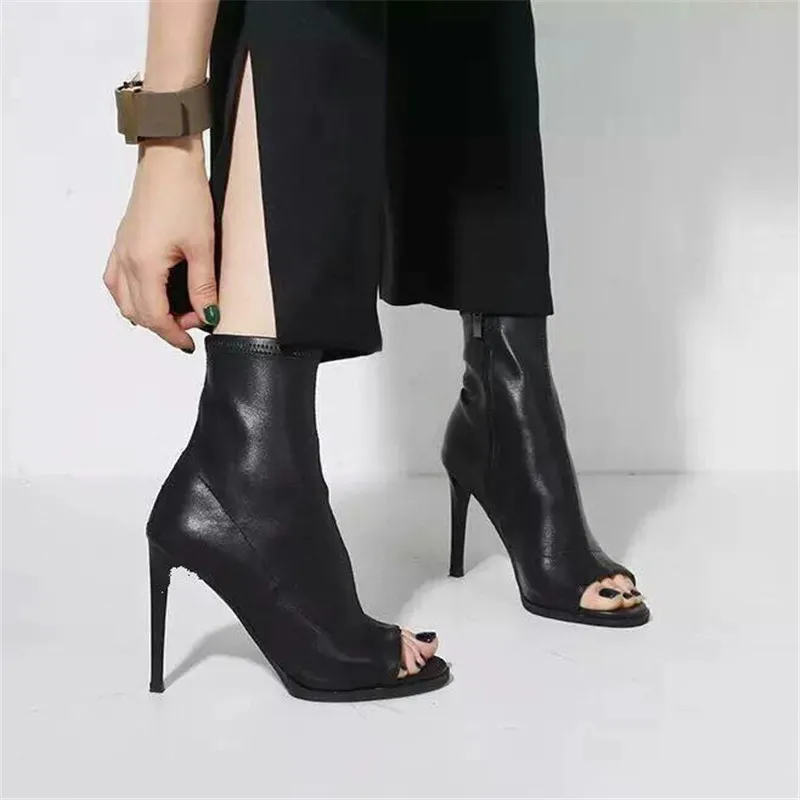 

Spring/Autumn Gladiator Mouth Women Pumps Zipper Fashion Black Sexy Peep Toe Cover Heel Pumps 12CM Size 35-40