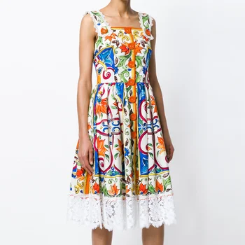 Runway Dresses 2018 High Quality Designer Women Summer Bohemian Floral Printed Lace Patchwork Pleated Midi Dress vestidos
Runway Dresses 2018 High Quality Designer Women Summer Bohemian Floral Printed Lace Patchwork Pleated Midi Dress vestidos