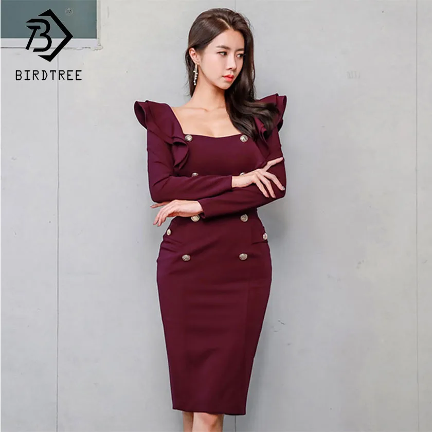 Spring Women Solid Button Pencil Dress Ruffles Square Collar Long Sleeve Lace Up High Waist Slim Office Lady Dress D91202I
Spring Women Solid Button Pencil Dress Ruffles Square Collar Long Sleeve Lace Up High Waist Slim Office Lady Dress D91202I