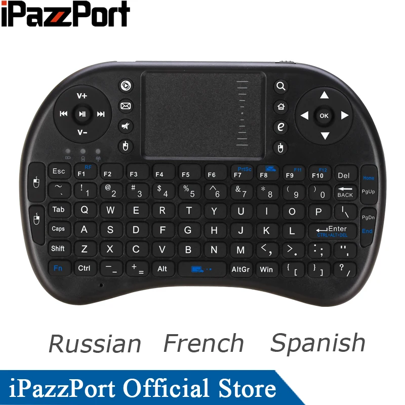 

iPazzPort Russian French Spanish 2.4GHz Wireless Mini Keyboard Air Mouse with Touchpad for Android TV Box/Raspberry Pi 3/HTPC