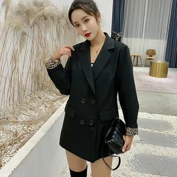 Chic Thin Black Suit Jacket New Casual Loose Leopard Lining Coat Slim Single-breasted Cardigan 2019 Spring OL Long Sleeved Tops
Chic Thin Black Suit Jacket New Casual Loose Leopard Lining Coat Slim Single-breasted Cardigan 2019 Spring OL Long Sleeved Tops