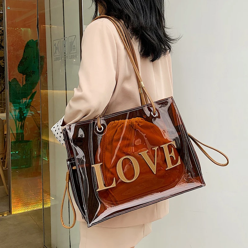 New Clear Handbag for Women Large Brown Handbag Women Shoulder Bag Fashion Transparent Bag with Purse Summer Beach Tote Bag
New Clear Handbag for Women Large Brown Handbag Women Shoulder Bag Fashion Transparent Bag with Purse Summer Beach Tote Bag