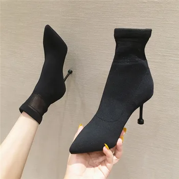 Pointed women's boots autumn winter 2020 new thin heel knitted elastic thin boots, daily versatile short boots
Pointed women's boots autumn winter 2020 new thin heel knitted elastic thin boots, daily versatile short boots