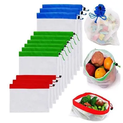 

12pcs Produce Bags Reusable Mesh Storage Bags Washable Eco Friendly for Grocery Shopping Storage Fruit Vegetable Toys Sundries