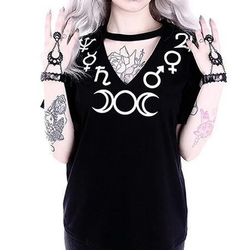 Women Summer Symbol Moon Pattern O Neck T-shirt Short Sleeve Girls Punk Style Tops Tee Streetwear Gothic Plus Size T Shirt 
Women Summer Symbol Moon Pattern O Neck T-shirt Short Sleeve Girls Punk Style Tops Tee Streetwear Gothic Plus Size T Shirt