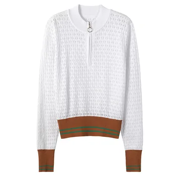 2020 Hollow Out Knitted Women Pullovers Sweater Zippers Autumn Spring Long Sleeve Female Top Striped White Office Lady Jumper
2020 Hollow Out Knitted Women Pullovers Sweater Zippers Autumn Spring Long Sleeve Female Top Striped White Office Lady Jumper